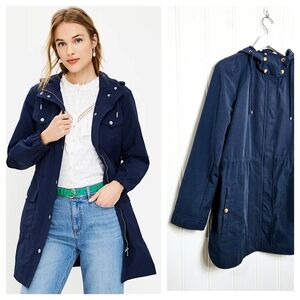 LOFT Modern Anorak Rain Jacket Deep Space Blue Hooded Coat Size S